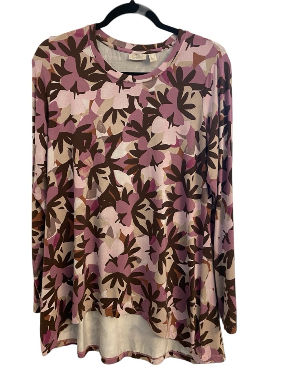 LOGO by Lori Goldstein Long Sleeve Printed Rayon 230 Tunic Top Purple Dusk M